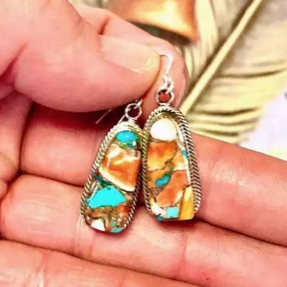 Silver and sediment jasper boho chic trendy earrings new - Picture 1 of 4
